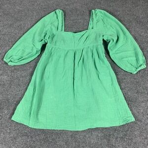 J Crew Dress Women's Small Green Square Neck Big‎ Sleeves Textured Cotton Casual